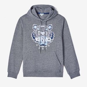 Kenzo Charcoal Hoodie with Blue Tiger Design